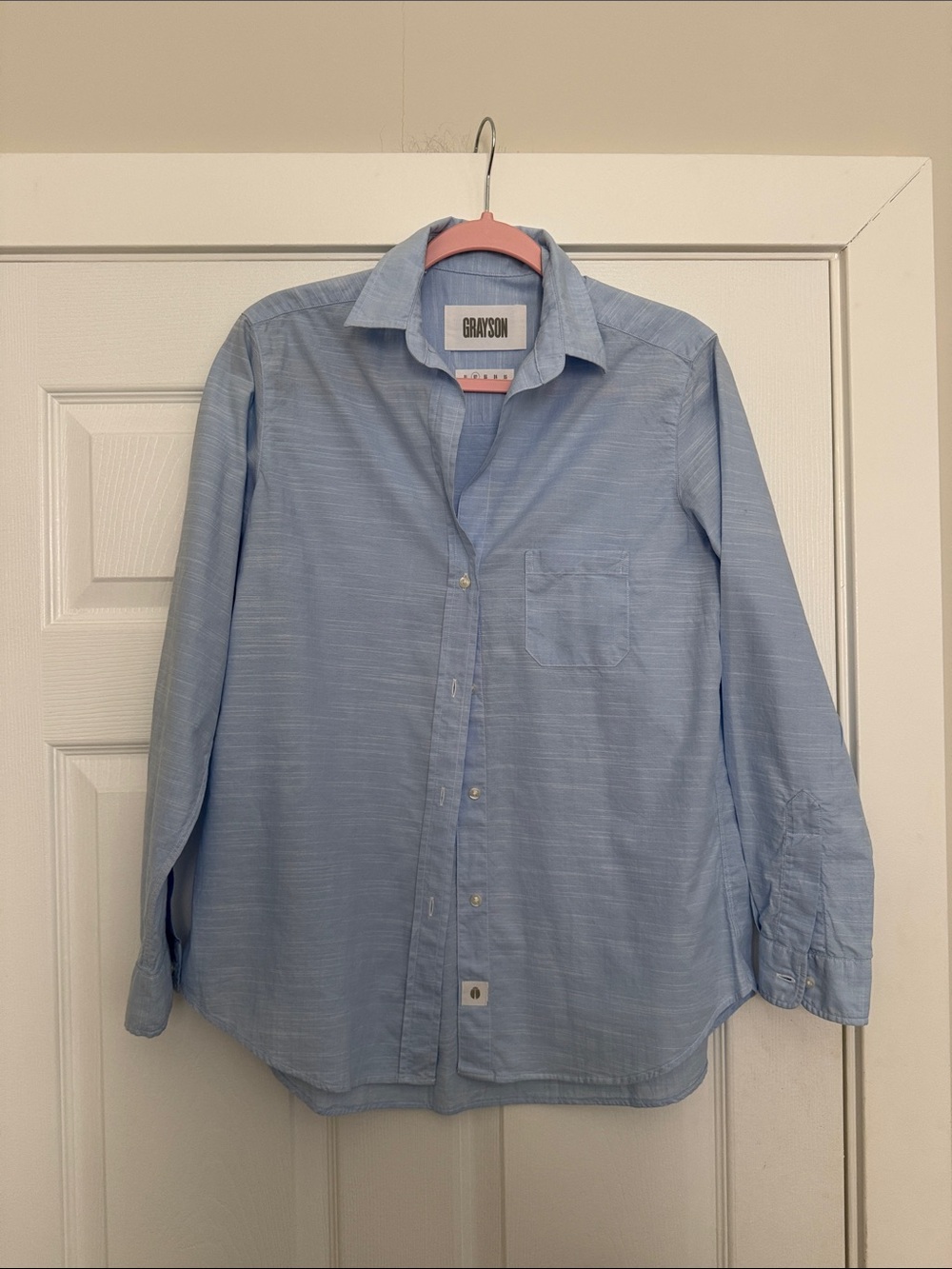 Grayson The Hero x Anthropologie 100% Cotton Button Down Light Blue Shirt Small - Picture 3 of 6